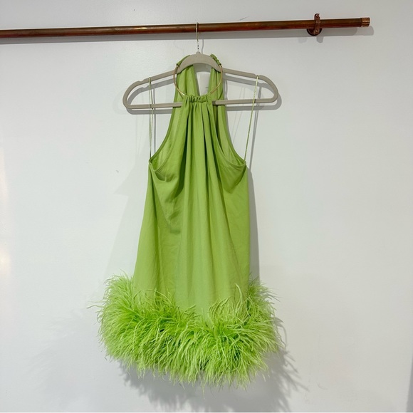 NWT Cult Gaia Reeves Feather Hem Dress in Mantis Green - Picture 6 of 11